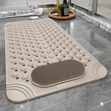 Tappetino per doccia e vasca da bagno 70 × 36 cm, tappetino in gomma antiscivolo per doccia, vasca da bagno, con fori di drenaggio e ventose - Crezuo