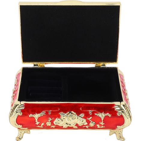 Vintage Jewelry Box Vintage Style Zinc Alloy Glossy Bright Vibrant Colors Scratch Proof Soft Velvet Small Jewelry BoxGold and Red (1/5)
