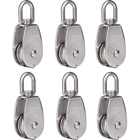 Lot de 6 poulies de levage m32 chargeant 250 kg, bloc de poulie de corde de levage pivotant en acier inoxydable 304 robuste (1/5)