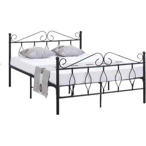 Lit 2 Places JULIE en Métal Noir – 140x190 cm avec Sommier Inclus (1/5)