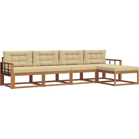 Conjunto de sofás de exterior con cojín 5 pcs Natural y Beige vidaXL (1/5)