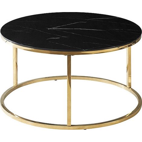 Table basse en verre effet marbre - Noir et doré - Pieds en métal - H 45 cm x D 80 cm - Livraison gratuite (1/2)