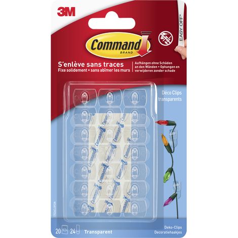 Lot de 2 déco clips transparents avec languettes transparentes Command™ 17026CLR, 20 clips, 24 languettes par paquet (1/5)