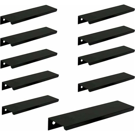 royaluxe - Lot de 10 poignées noires Poignées de meubles noires - Poignées invisibles Poignées d'armoires de cuisine noires Poignées d'armoires en alliage d'aluminium noir mat Entraxe de 128 mm (1/5)