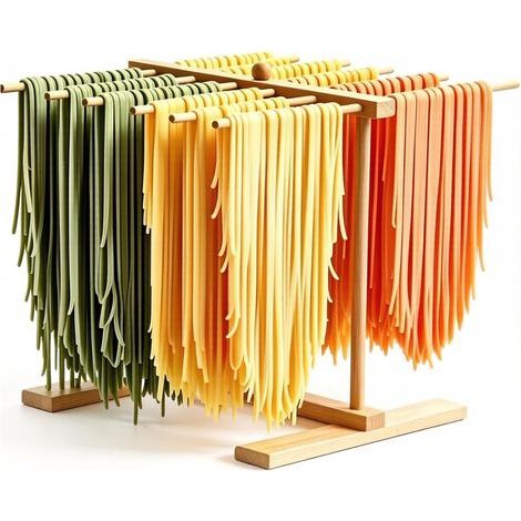 Manuel Séchoir À Pâtes, Sechoir A Pates Fraiches,Séchoir À Pâtes En Bois Avec Tige De Transfert Et 12 Tiges, Support À Pâtes Pliable (1/5)