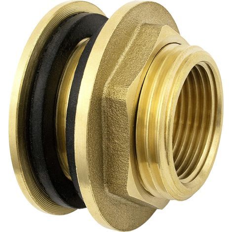 Traversée de Paroi en Laiton de 3/4 Pouce (20/27) de Haute Qualité Inoxydable + 2x Joints en Caoutchouc Gratuits, Traversée Cloison Pour Robinets d'eau, Baril de Pluie, Conteneur, Cuve Ibc (1/5)