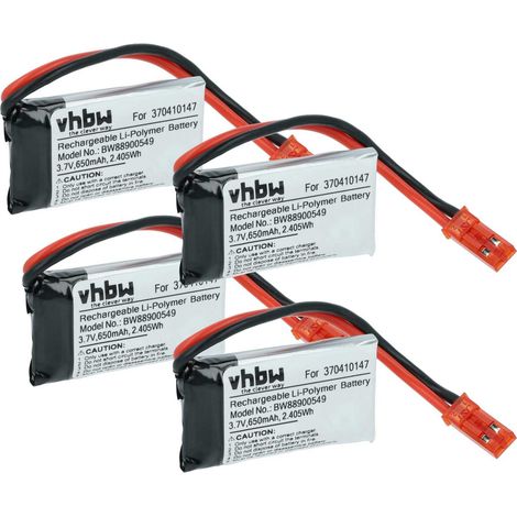 vhbw 4x Batería reemplaza Carrera 370410147 para coches de carreras (650mAh, 3,7V, Li-poli, 38 x 20 x 7mm, JST BEC)