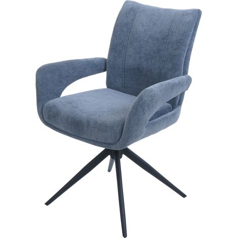 Chaise de salle à manger pivotante moderne accoudoirs enveloppants 90 x 60 x 60 cm confort d'assise ergonomique en tissu chenille bleu 040009331