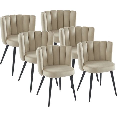 Vente-Unique – Lot de 6 chaises en velours beige et métal noir – Confort intérieur – Hauteur d'assise 51 cm – Design enveloppant (1/5)