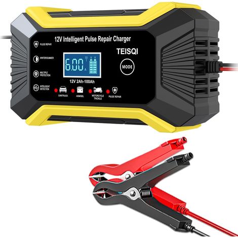 Chargeur de batterie de voiture, chargeur d'entretien intelligent 12 V 6 A, désulfateur et mainteneur de batterie automobile 12 V (jaune) (1/5)