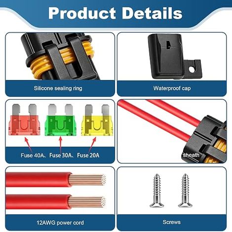 Porte-Fusible en Ligne Étanche, avec Fusibles ATC/ATO 20A 30A 40A (1/3)