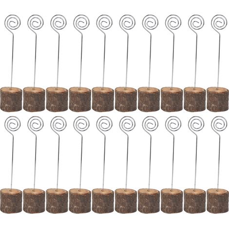 20 pièces de chaque : porte-menu de mariage en branche de bois naturel, porte-photo et porte-cartes de visite/objet décoratif en fil de fer.