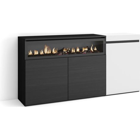 Skraut Home - Aparadores para salón, Gran capacidad de almacenaje, 150x75x35cm, 3 Puertas, Chimenea eléctrica, Estilo Moderno, Blanco y negro (1/5)