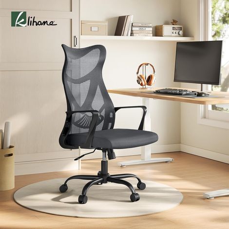 Klihome Adjustable Ergonomic Swivel Office Chair W/Wide  Padded Seat Cushion - Mesh Grey (1/5)