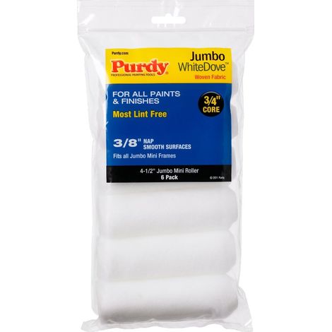 Purdy 140624612 Confezione da 6 Mini rulli di Ricambio – 4-1/2" Copertura 3/8", Bianco, Taglia unica (1/5)
