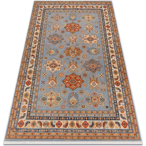 Alfombra de lana KESHAN franjas, Marco oriental 7683/53544 beige / azul multicolour 160x230 cm