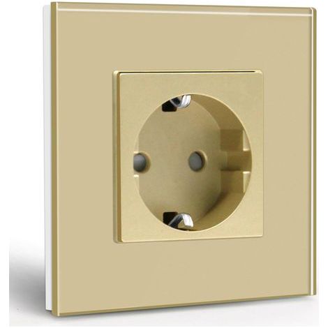 Prise Schuko simple, encastrée avec plaque en verre cristal, 16 A norme UE, couleur or, dimension 86 mm. (1/5)