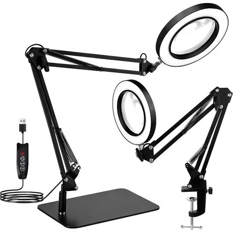 Loupe 15X avec lumière et support, lampe loupe lumineuse à 3 modes de couleur, loupe LED pour la lecture, les loisirs, le bricolage, la couture, les seniors (1/5)