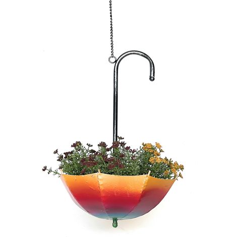 DanDiBo Blumenampel Metall Hängeampel mit Topf Innen Außen Regenschirm Hängepflanzen 57 cm 96258 S Pflanzenhänger Blumenhänger Topfhänger Blumen