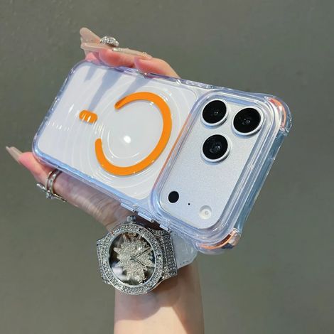 (Orange, iPhone 17) Coque magnétique MagSafe à motif ondulé, transparente, avec coussin d'air de protection