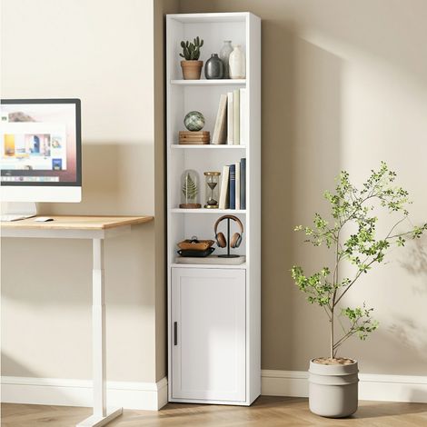 Grande Étagère de Rangement, Bibliothèque 6 Niveaux avec Porte, Meuble pour Bureau à Domicile ou Salon, Blanc (1/5)