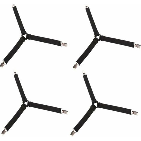 VURAHOME - Tendeur Drap Housse,4 Pièces Drap De Lit Attaches Réglable Sangle Drap Housse Avec Clips En Métal Pour Tous Les Matelas Noir (1/5)