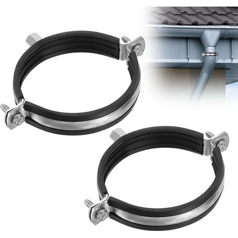 2 Stücke Ofenrohr Rohrhalter Ø 100mm, Fallrohrschelle M8/10 Gewinde Wickelfalzrohr Rohrhalterung mit Gummi Schlauchschellen für Lüftungsrohr Abluftschlauch Ofenrohr Rohrschellen (1/5)