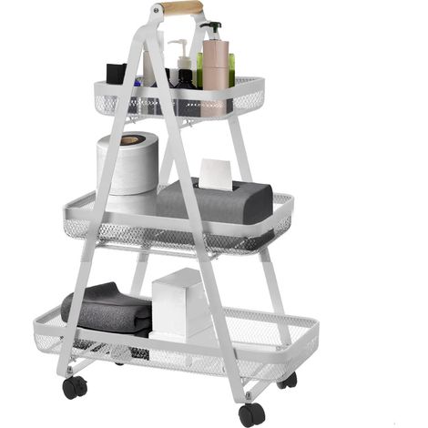 Carrello Estetista Multiuso con Ruote Carrellino Bianco con 3 Ripiani 57x31x83cm
