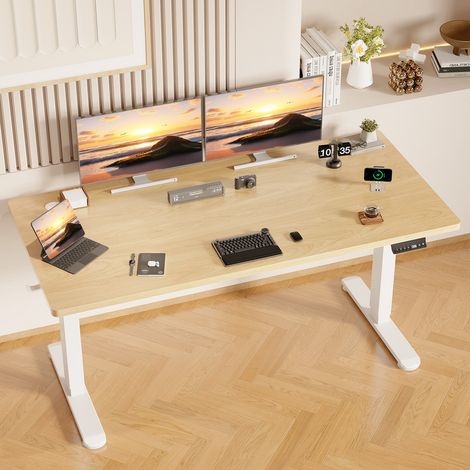 Devoko – Bureau assis debout réglable en hauteur 160 x 80 cm – 3 hauteurs mémorisables – Prise USB – Système anti-collision – Moteur silencieux