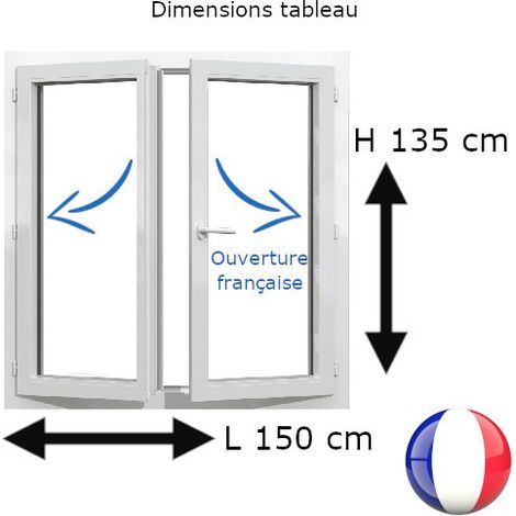 Fenêtre PVC 2 vantaux H 135 x L 150 cm OF pour pose en neuf avec poignée