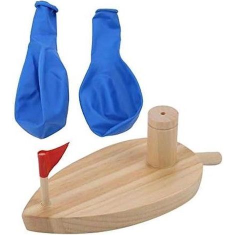 Bateau en bois pour le bain - Bateau aquatique - Amusant dans le bain - Bleu à air comprimé (1/5)