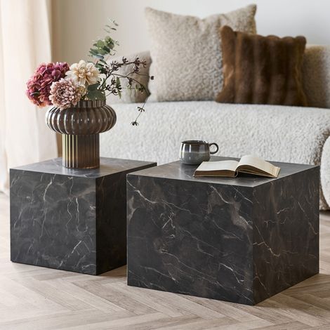 Lot de 2 tables basses rectangulaires effet marbre marron - AXYS