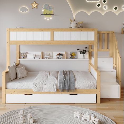 Bett Etagenbett Stauraum 90x200 120x200 Weiß OKMYHOME (1/5)