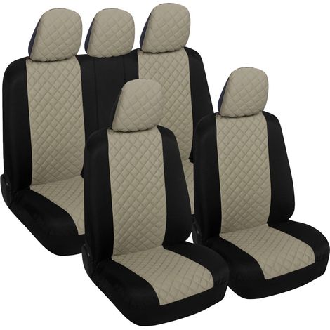 Lupex Shop – Coprisedili auto universali anteriori e posteriori, poliestere, mod. A23, Beige/Nero (1/4)