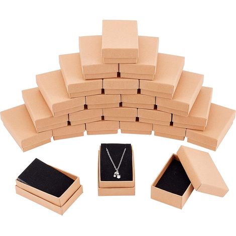 24 Pcs Petit Kraft Brown Boîtes en Carton Boîte À Bijoux avec Couvercles Boîtes Cadeau pour Collier Anneau Cadeaux Affichage Noël Fêtes Anniversaires Mariage, 8 × 5 × 3cm (1/5)