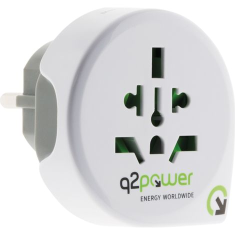 Adaptateur prise voyage universel Monde vers UE - compatible avec +100 pays USA/Asie/UK - port USB 2,1A - Blanc - Q2 Power (1/4)
