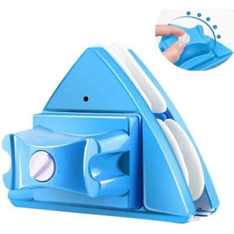 Nettoyeur magnétique triangulaire en plastique ABS et verre, double face avec chiffon en coton, structure creuse à deux couches, réglable en hauteur – bleu et noir (1/4)