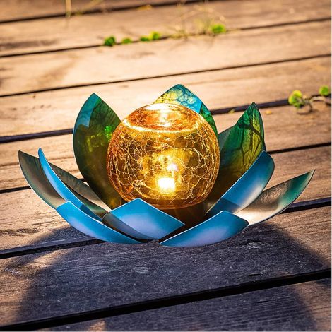 Lanterne solaire décorative d'extérieur en métal et verre, lampe de table LED lotus étanche (1/5)
