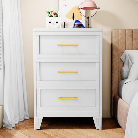 Weiße Metallkommode mit 3 Schubladen, 90cm hoch, für Schlafzimmer & Büro (1/5)