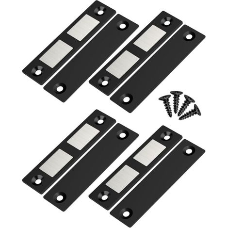 Lot de 4 Ultra Mince Aimant Porte Placard Puissant Loquet de Porte Magnétique pour Porte d'armoire, Tiroir, Fermeture Aimant de Porte Coulissant pour Placard Meuble Cuisine Maison, Noir