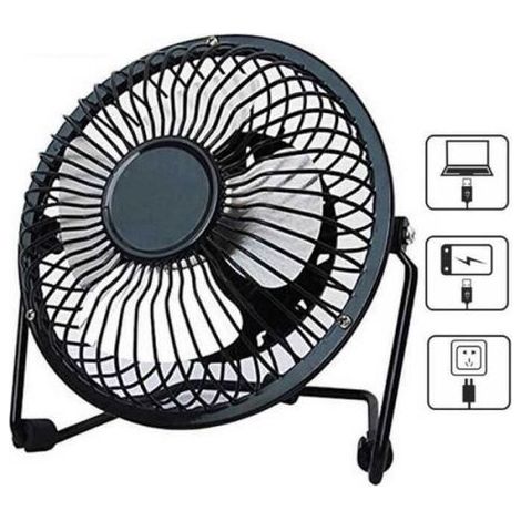 Ventilateur Sur Pied - 4 Pouces - Alimentation USB Et Secteur - Silencieux 25 dB - Métal Et Plastique - Noir - 1 Pièce (1/3)