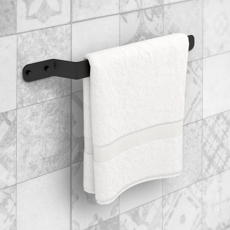 Toallero de baño fabricado en acero y acabado negro mate Peso máx.: 1,5kg Medidas 44x4x5cm Incluye tornillos y tacos para su fijación a la pared - (1/4)