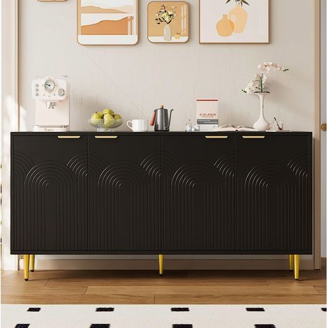 Madia 160x40x80 cm in MDF e pannelli di legno neri, con contenitore FloraGrace (1/5)