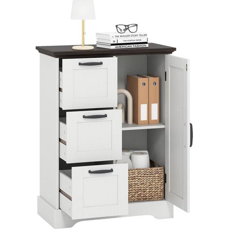 COSTWAY Floor Cabinet Farmhouse Accent Cabinet with 3 Storage Drawers-White (1/5)