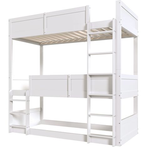 Letto a castello triplo modulabile 90 x 200 cm in legno bianco per bambini (1/5)