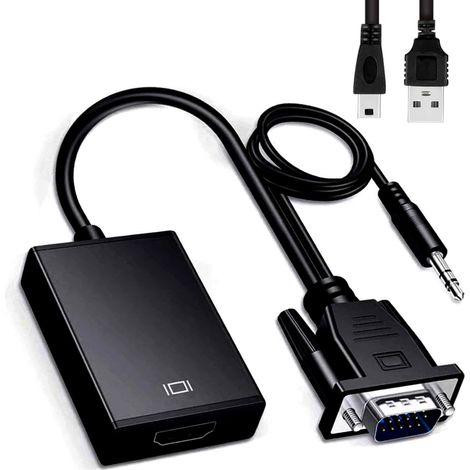 Adaptateur VGA vers HDMI avec Audio (Source de Sortie PC VGA vers TV/Moniteur avec écran d'entrée HDMI) pour Moniteur, Adaptateur VGA HDMI 1080p alimenté par USB (1/5)