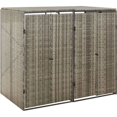 Abri poubelle double face, gris, 140 x 80 x 117 cm, résine tissée