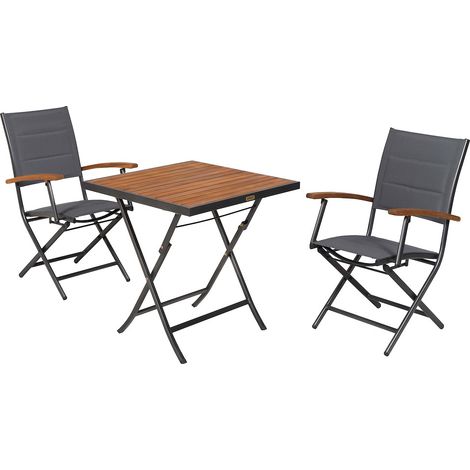 Paxos Set 3tlg Alu/Akazie Klapptisch 70 x 70 cm cm