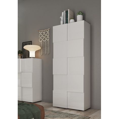 Armoire d'entrée moderne blanc laqué brillant Milenor (1/3)