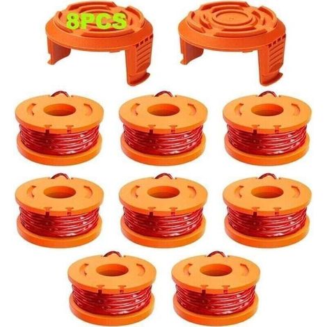 10 Pcs Trimmer Line Compatible with WORX Trimmer, Ø 1.65mm & 3m Spool Trimmer Line, Replacement Spool Line and Protective Cap (8 Trimmer Lines, 2 Caps)